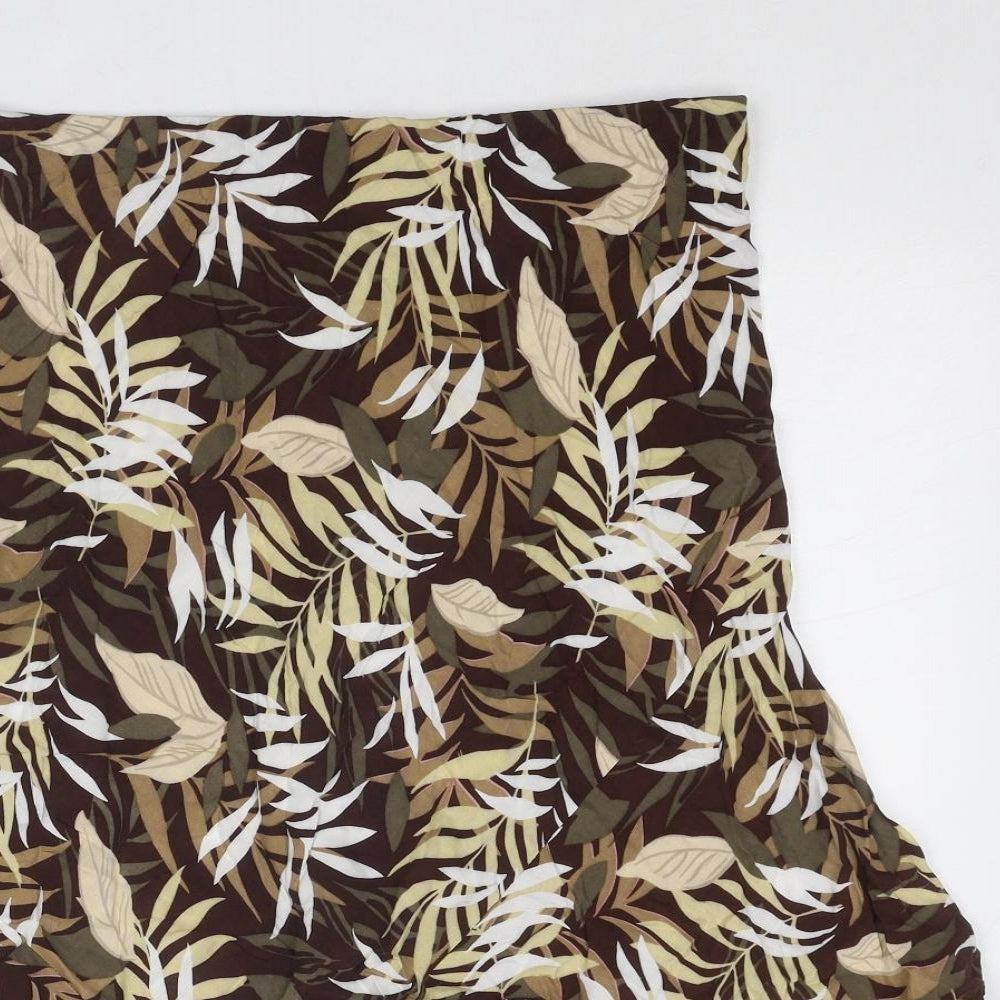 Bonmarché Womens Brown Geometric Viscose Swing Skirt Size 14 - Leaf Pattern