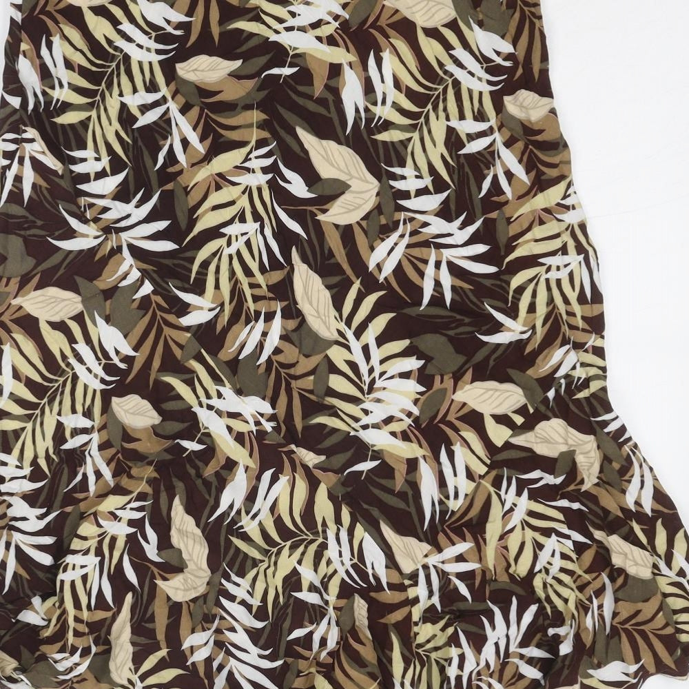 Bonmarché Womens Brown Geometric Viscose Swing Skirt Size 14 - Leaf Pattern