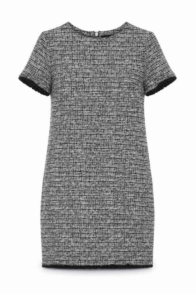 Front view of New Look women’s grey geometric cotton shift, size UK 8, round neck zip
