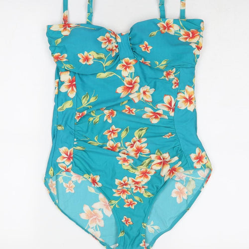 Bonmarché Womens Blue Floral Nylon One Piece Size 12
