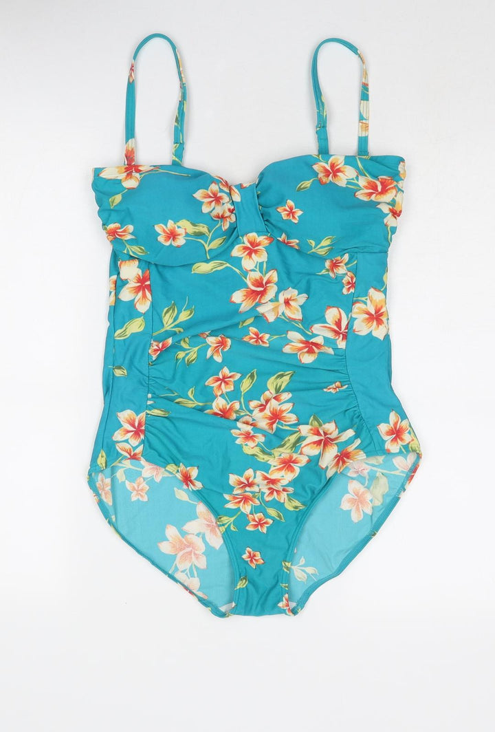 Bonmarché Womens Blue Floral Nylon One Piece Size 12