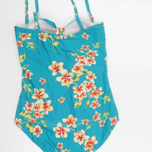 Bonmarché Womens Blue Floral Nylon One Piece Size 12