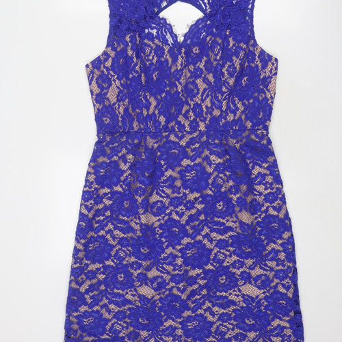 Oasis Womens Blue Polyamide Shift Size 14 V-Neck Zip