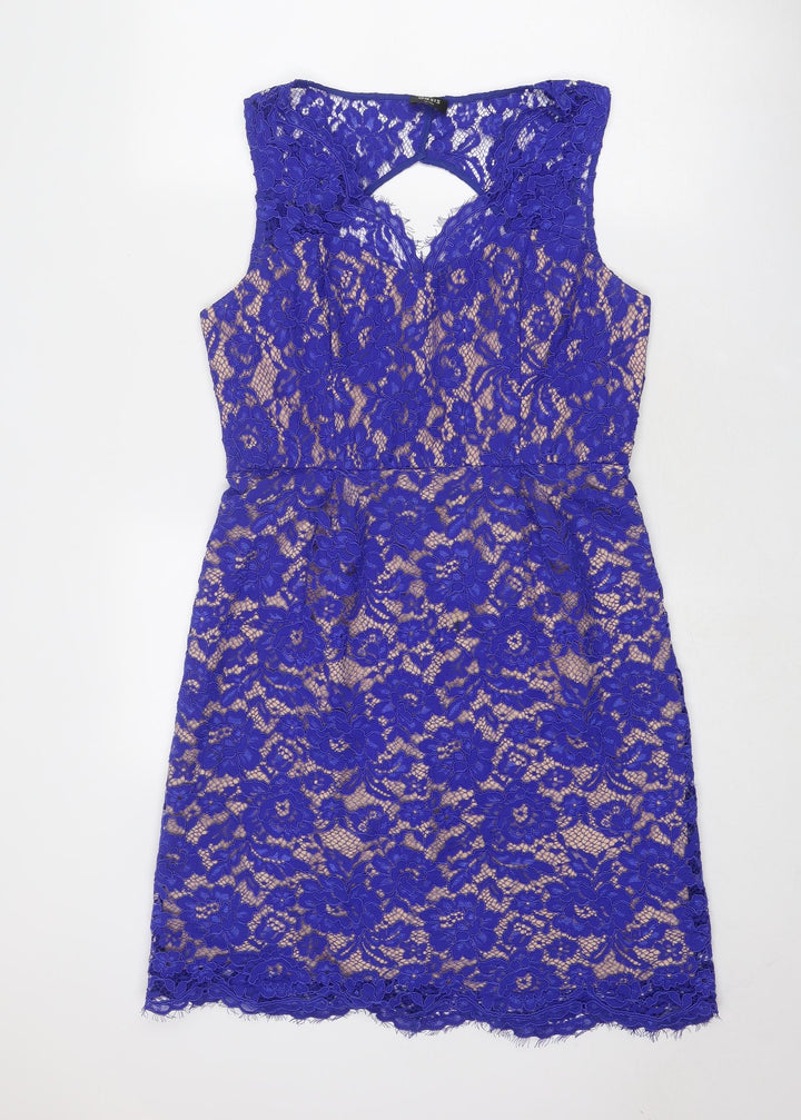 Oasis Womens Blue Polyamide Shift Size 14 V-Neck Zip
