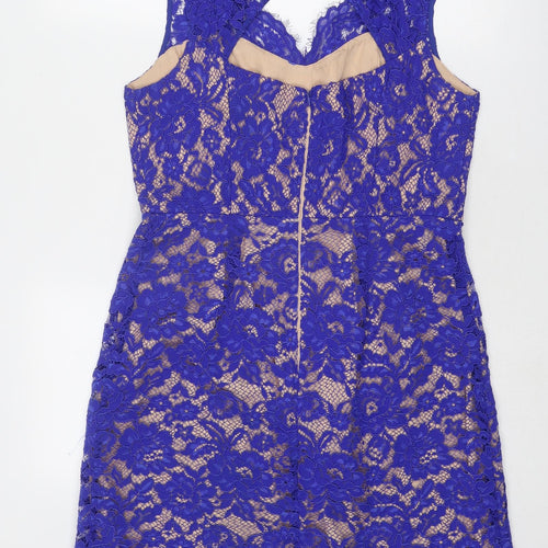 Oasis Womens Blue Polyamide Shift Size 14 V-Neck Zip