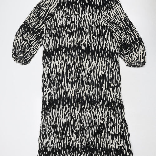 New Look Womens Black Geometric Viscose A-Line Size 12 Mock Neck Button