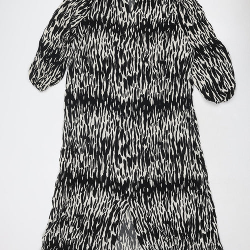 New Look Womens Black Geometric Viscose A-Line Size 12 Mock Neck Button