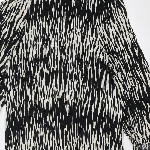 New Look Womens Black Geometric Viscose A-Line Size 12 Mock Neck Button
