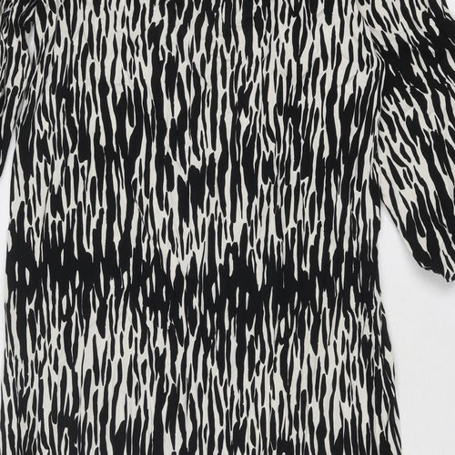 New Look Womens Black Geometric Viscose A-Line Size 12 Mock Neck Button