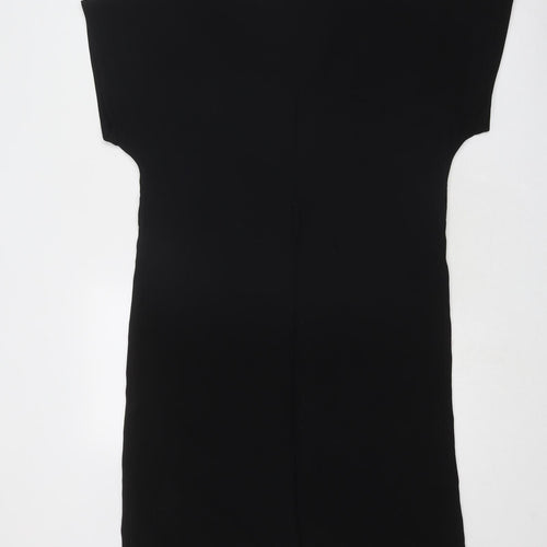 Topshop Womens Black Polyester T-Shirt Dress Size 8 V-Neck Pullover