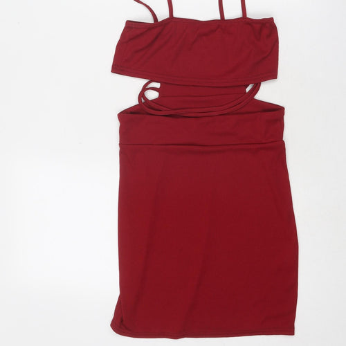 PRETTYLITTLETHING Womens Red Polyester Mini Size 8 Square Neck Pullover