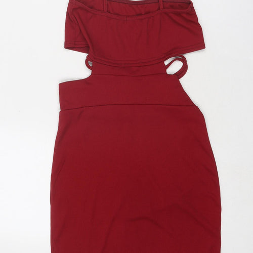 PRETTYLITTLETHING Womens Red Polyester Mini Size 8 Square Neck Pullover