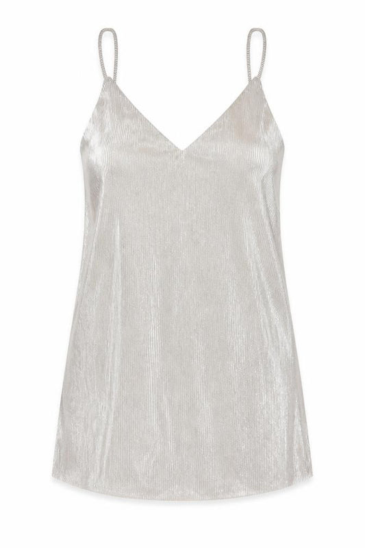 Front view of Divided by H&M women’s silver polyester mini, size M, v-neck pullover - metallic