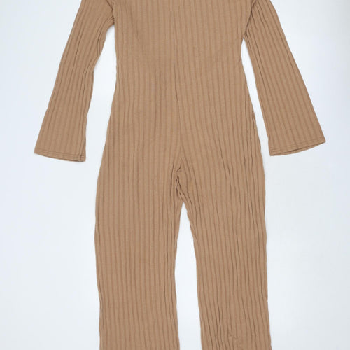 Boohoo Womens Beige Polyester Jumpsuit One-Piece Size 14 Tie