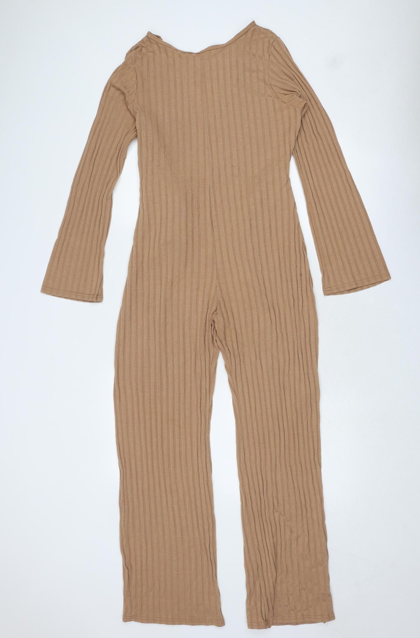 Boohoo Womens Beige Polyester Jumpsuit One-Piece Size 14 Tie