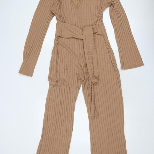 Boohoo Womens Beige Polyester Jumpsuit One-Piece Size 14 Tie