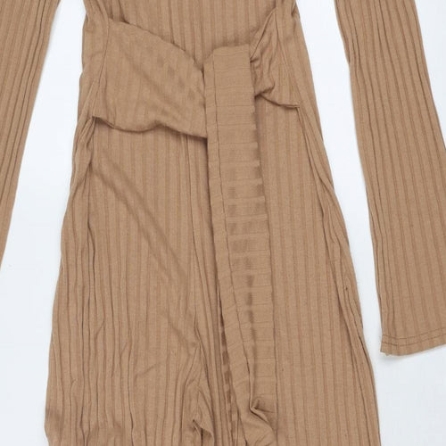 Boohoo Womens Beige Polyester Jumpsuit One-Piece Size 14 Tie