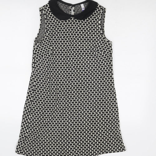 Henry Holland Womens Black Geometric Cotton Shift Size 6 Collared Button