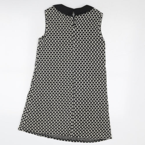 Henry Holland Womens Black Geometric Cotton Shift Size 6 Collared Button