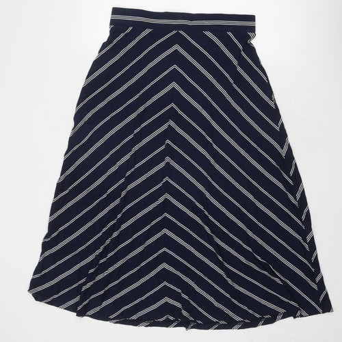 Marks and Spencer Womens Blue Striped Viscose Swing Skirt Size 12