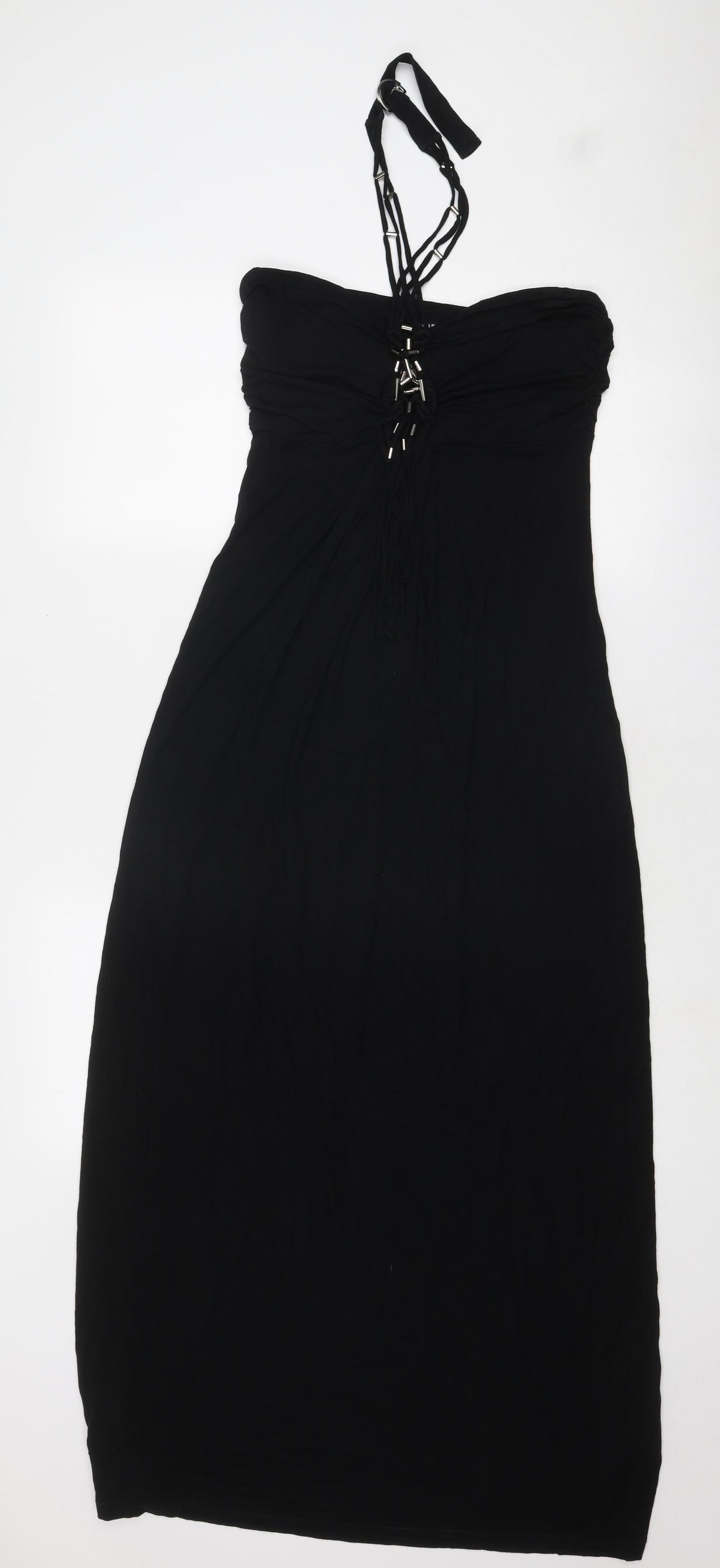 Karen Millen Womens Black Viscose Maxi Size 10 Halter Buckle - Front Detail