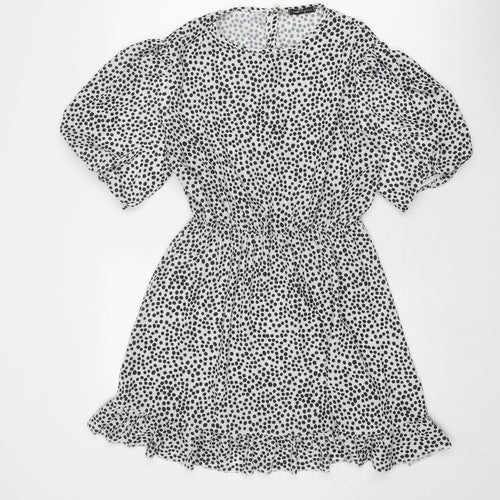 I SAW IT FIRST Womens Black Polka Dot Polyester Fit & Flare Size 10 Boat Neck Button - Elastic Waist