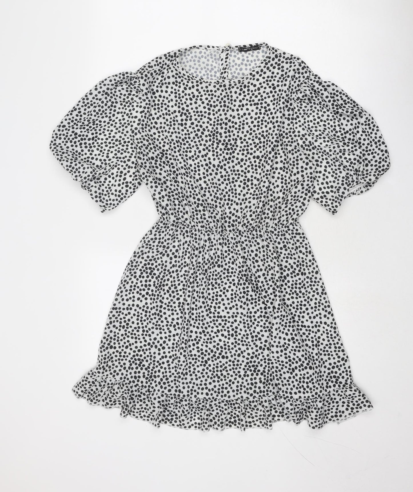 I SAW IT FIRST Womens Black Polka Dot Polyester Fit & Flare Size 10 Boat Neck Button - Elastic Waist