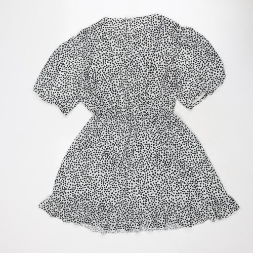 I SAW IT FIRST Womens Black Polka Dot Polyester Fit & Flare Size 10 Boat Neck Button - Elastic Waist