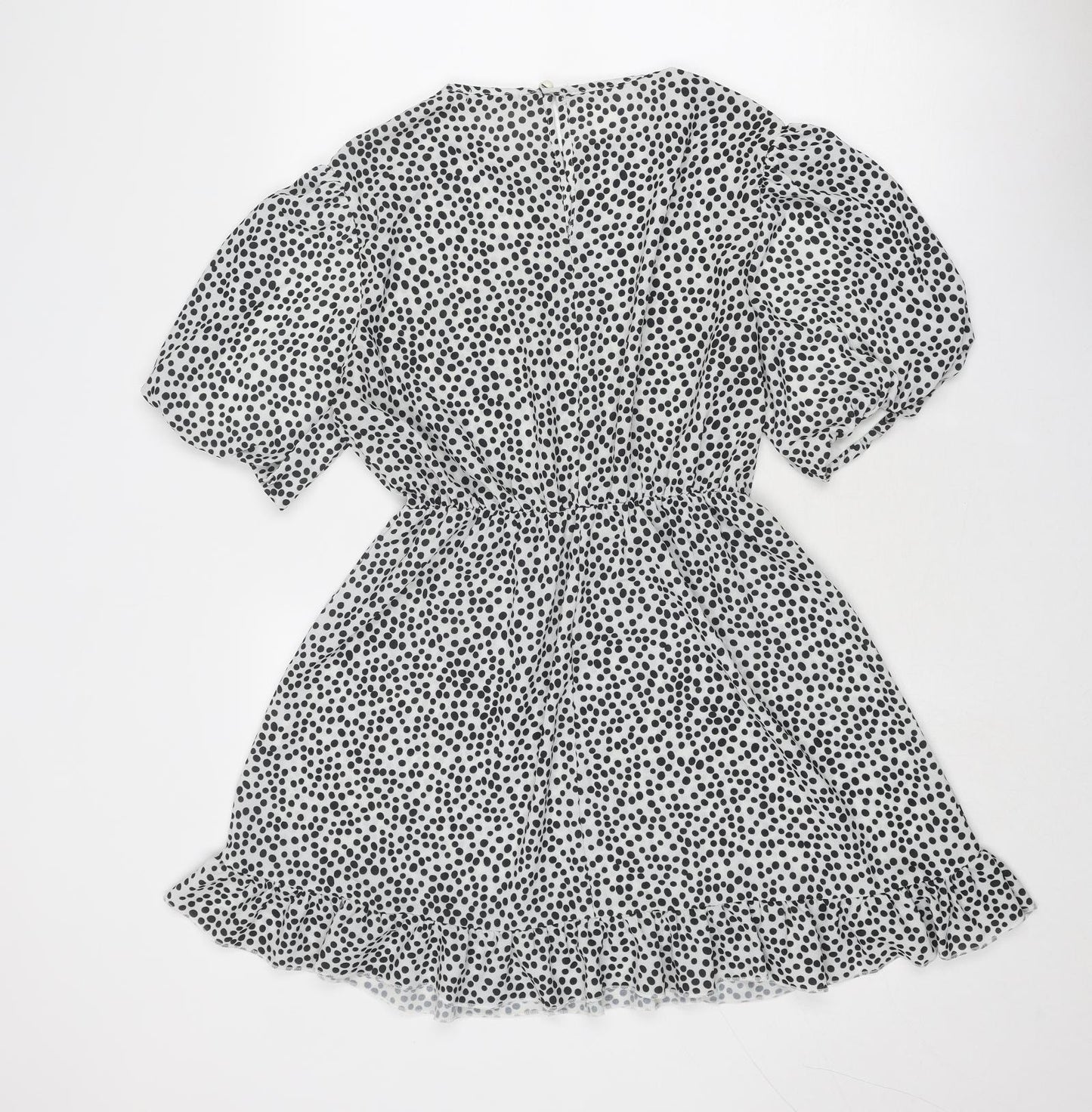 I SAW IT FIRST Womens Black Polka Dot Polyester Fit & Flare Size 10 Boat Neck Button - Elastic Waist