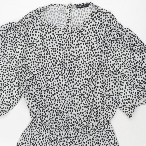 I SAW IT FIRST Womens Black Polka Dot Polyester Fit & Flare Size 10 Boat Neck Button - Elastic Waist