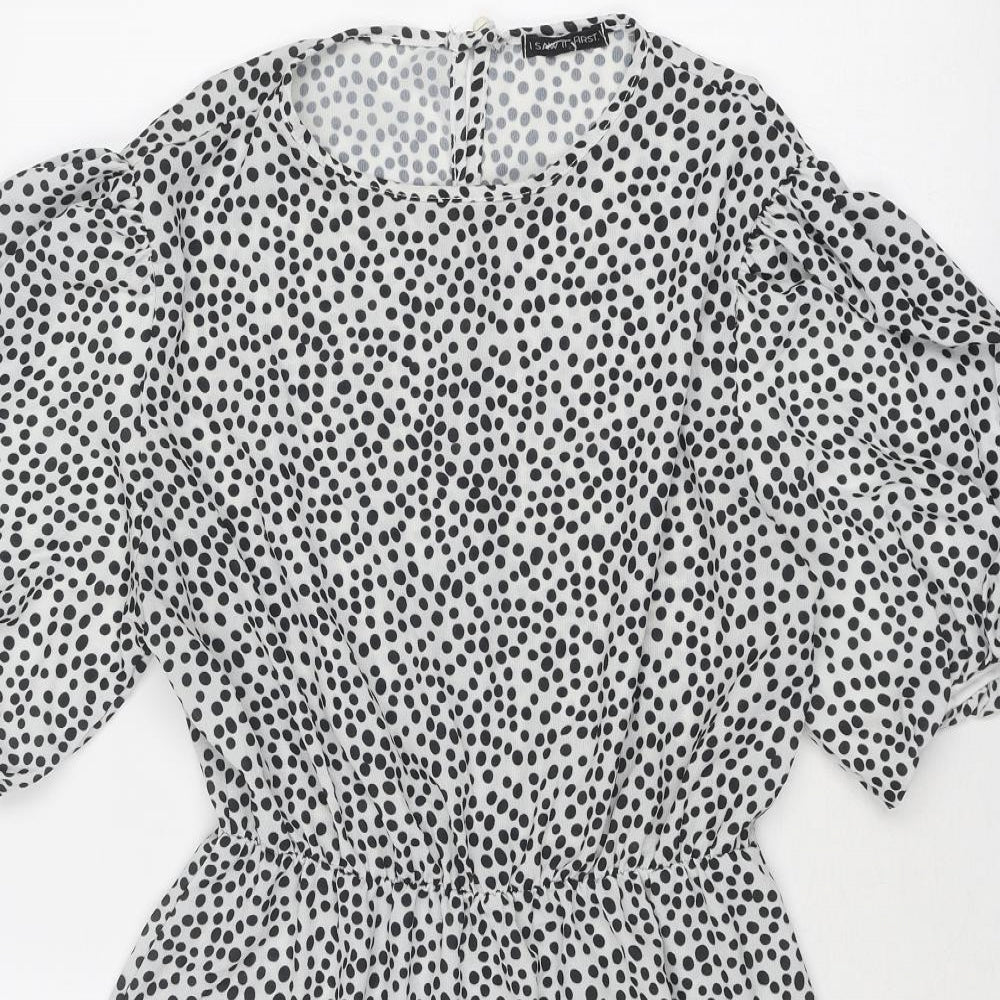 I SAW IT FIRST Womens Black Polka Dot Polyester Fit & Flare Size 10 Boat Neck Button - Elastic Waist