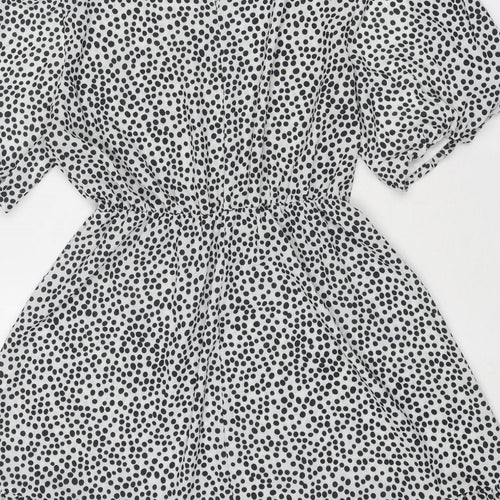 I SAW IT FIRST Womens Black Polka Dot Polyester Fit & Flare Size 10 Boat Neck Button - Elastic Waist