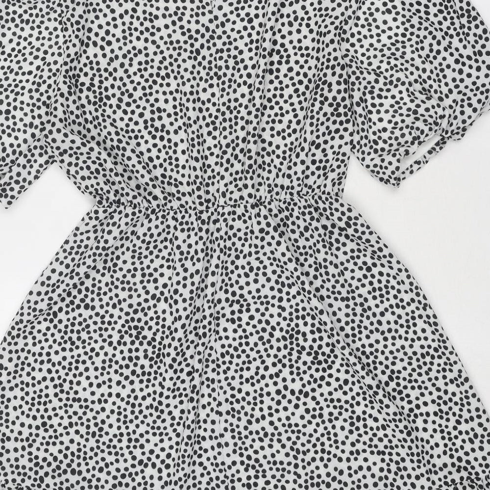 I SAW IT FIRST Womens Black Polka Dot Polyester Fit & Flare Size 10 Boat Neck Button - Elastic Waist