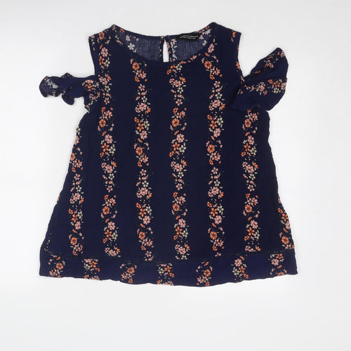 Dorothy Perkins Womens Blue Floral Viscose Basic Tank Size 16 Round Neck - Cold Shoulder