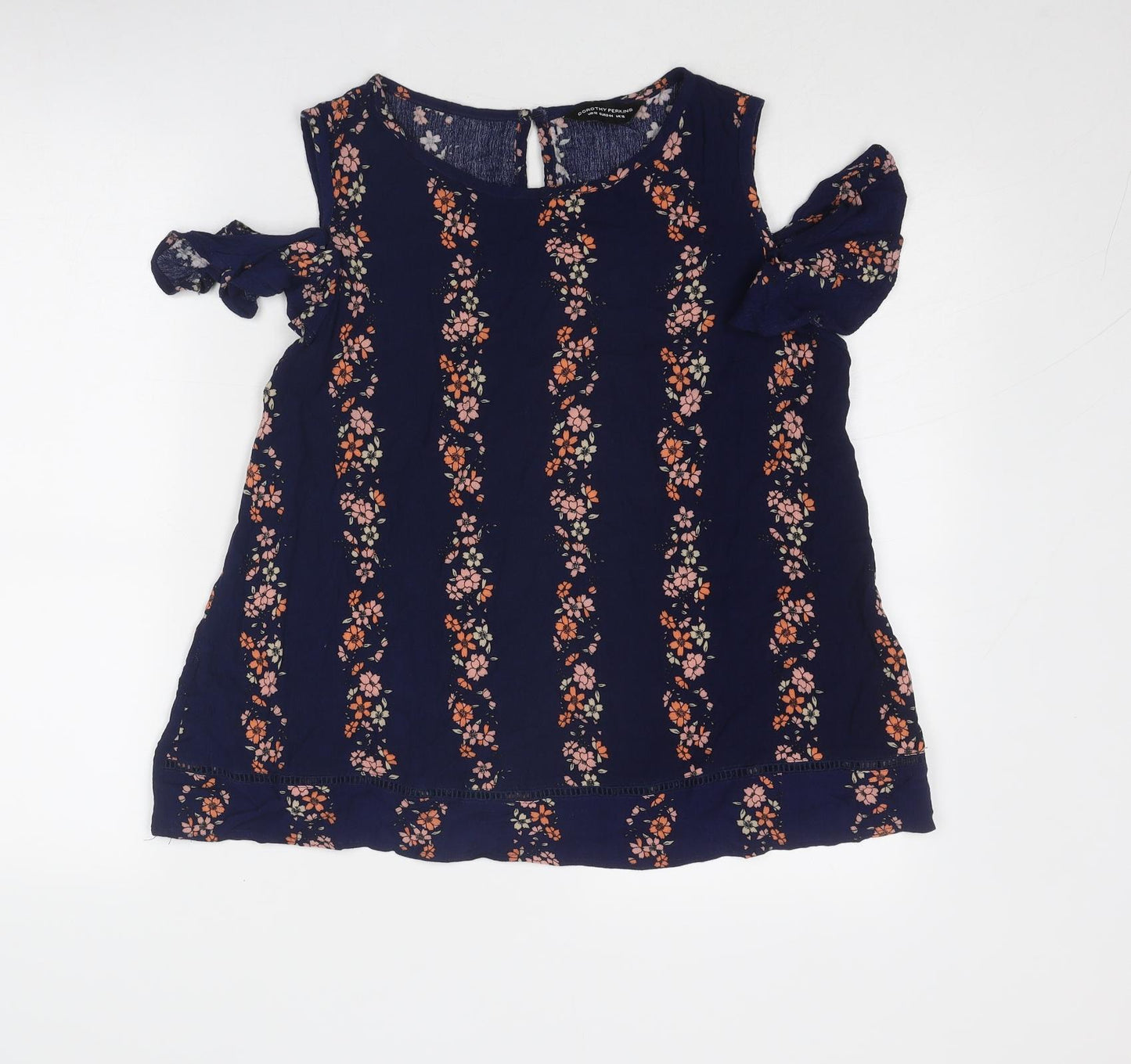 Dorothy Perkins Womens Blue Floral Viscose Basic Tank Size 16 Round Neck - Cold Shoulder
