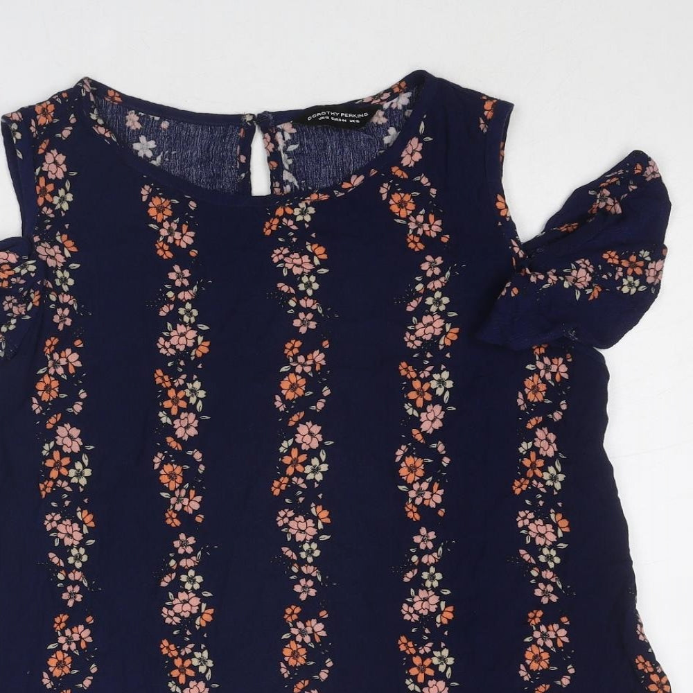 Dorothy Perkins Womens Blue Floral Viscose Basic Tank Size 16 Round Neck - Cold Shoulder
