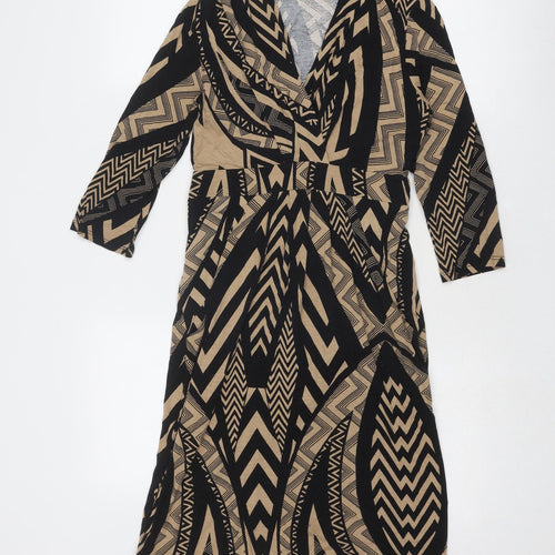 Debenhams Womens Black Geometric Viscose Sheath Size 10 V-Neck Pullover