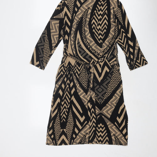 Debenhams Womens Black Geometric Viscose Sheath Size 10 V-Neck Pullover