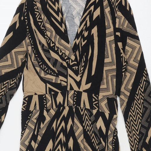 Debenhams Womens Black Geometric Viscose Sheath Size 10 V-Neck Pullover