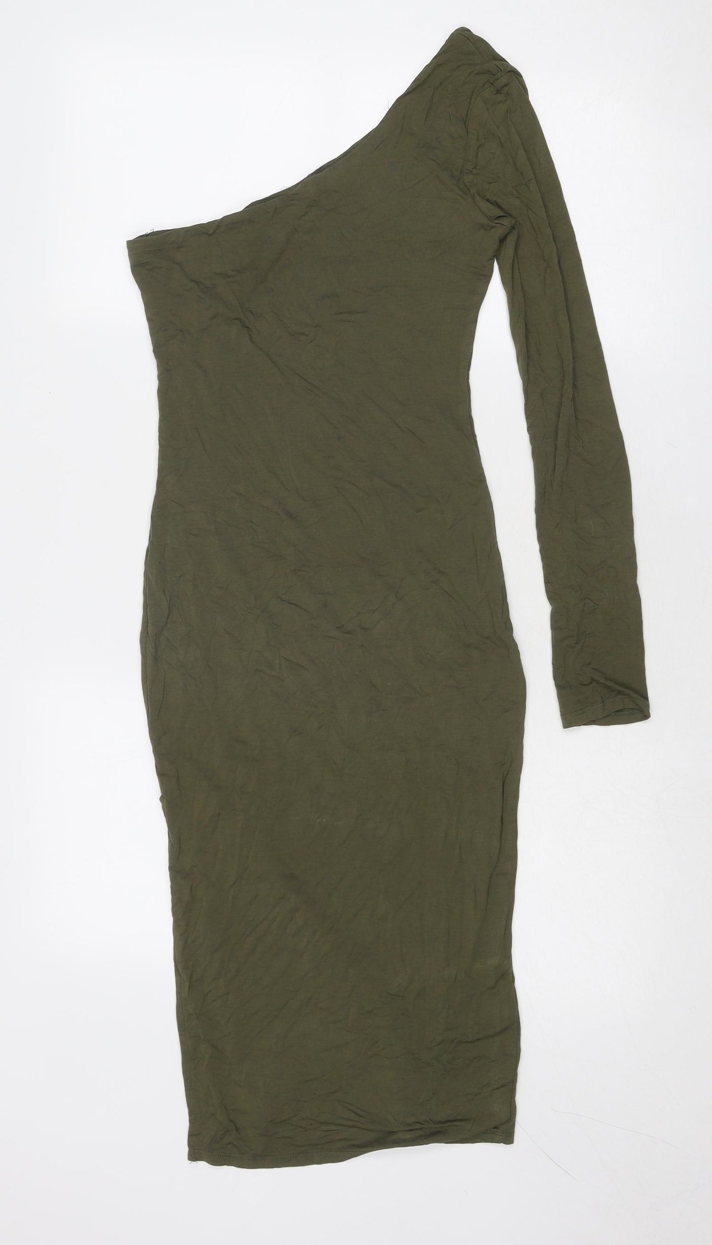 Bear Dance Womens Green Viscose Bodycon Size S One Shoulder Pullover