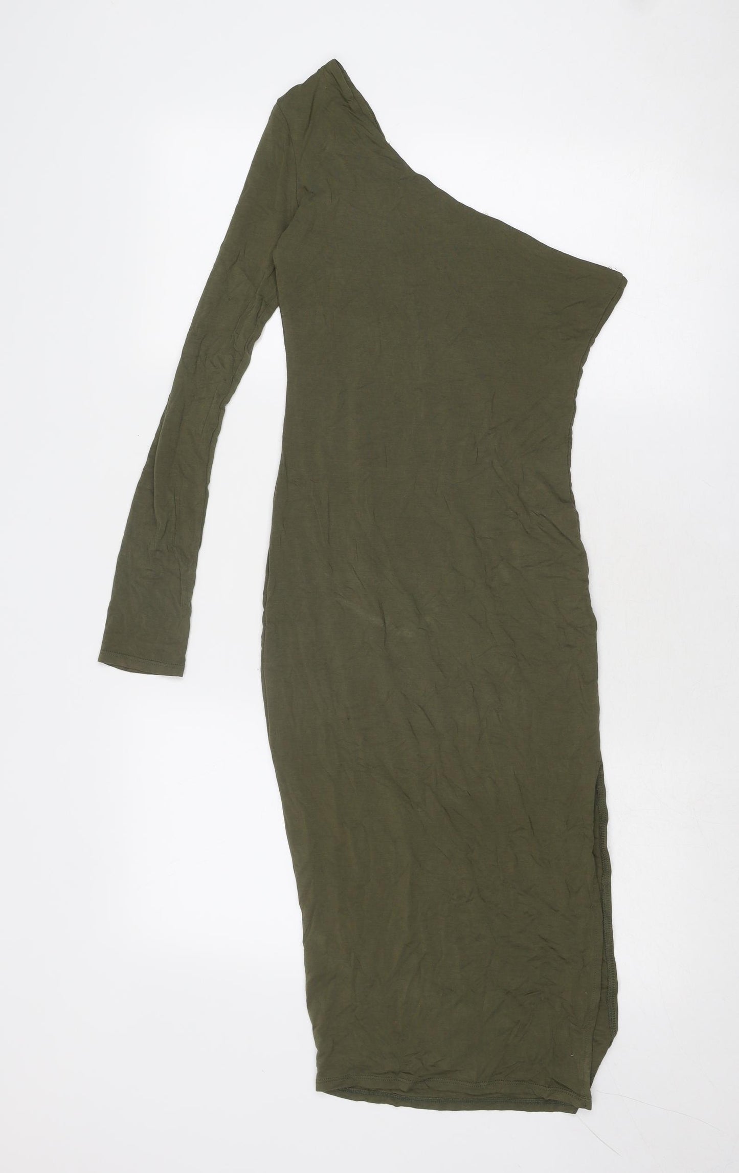 Bear Dance Womens Green Viscose Bodycon Size S One Shoulder Pullover