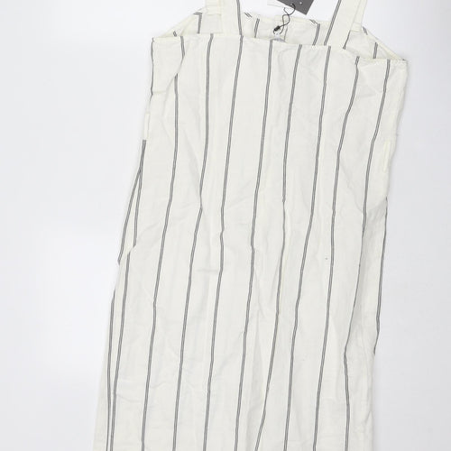 Great Plains London Womens Ivory Striped Linen Tank Dress Size 14 Square Neck Button