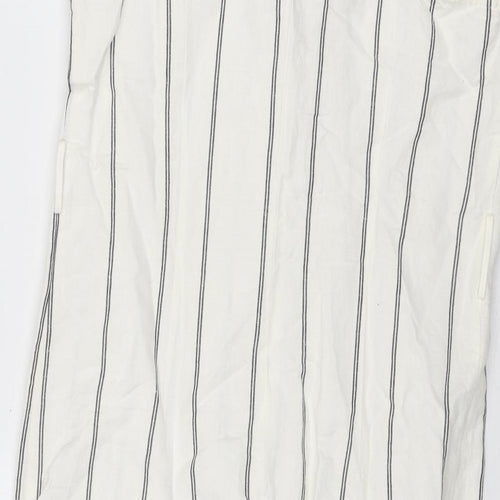 Great Plains London Womens Ivory Striped Linen Tank Dress Size 14 Square Neck Button