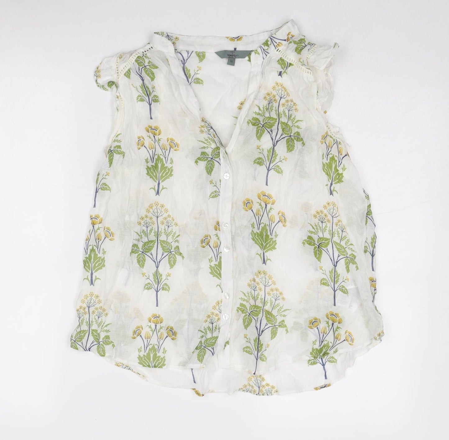 NEXT Womens White Floral Viscose Basic Button-Up Size 16 V-Neck