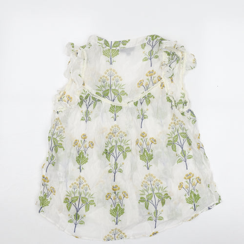 NEXT Womens White Floral Viscose Basic Button-Up Size 16 V-Neck