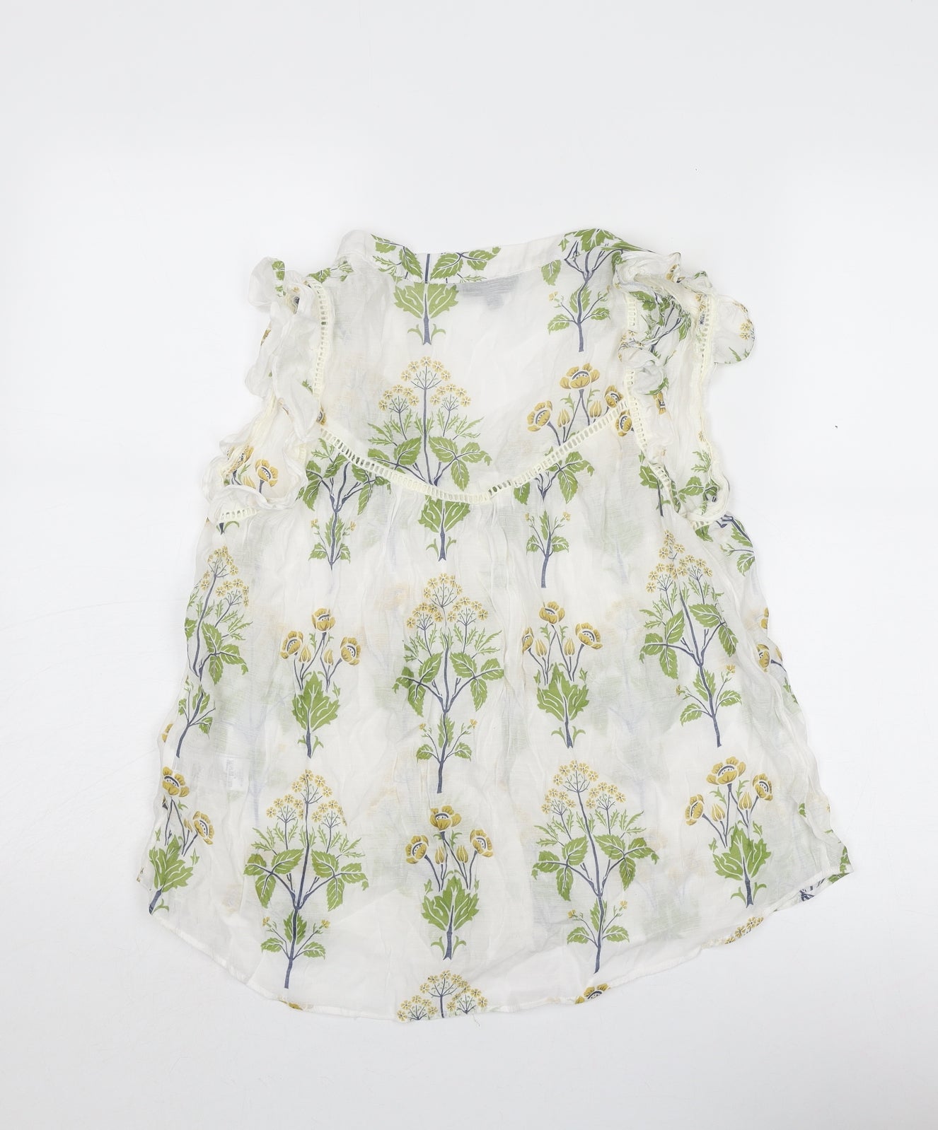 NEXT Womens White Floral Viscose Basic Button-Up Size 16 V-Neck