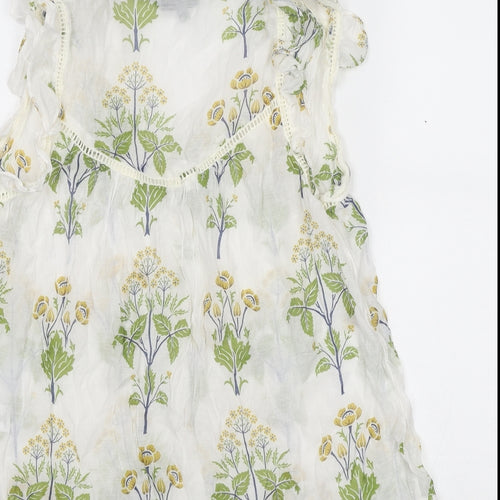 NEXT Womens White Floral Viscose Basic Button-Up Size 16 V-Neck