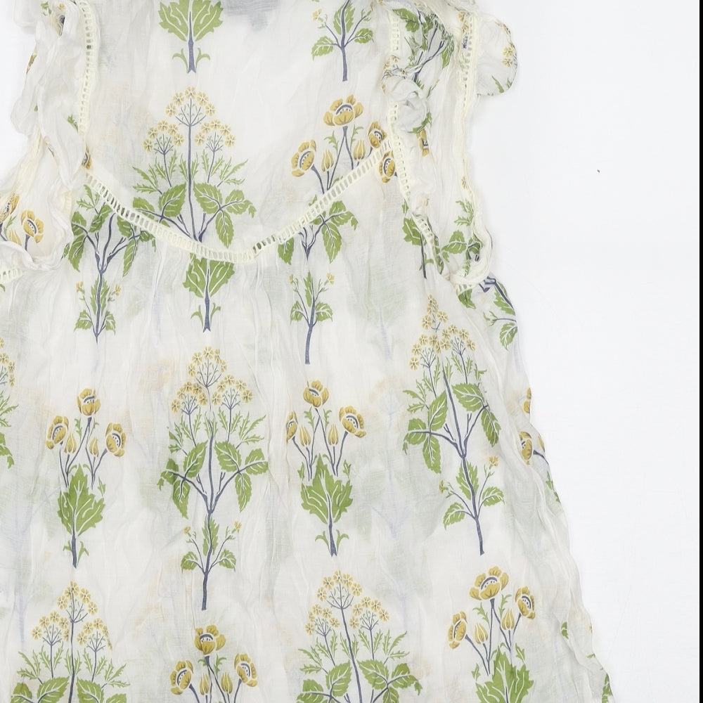 NEXT Womens White Floral Viscose Basic Button-Up Size 16 V-Neck