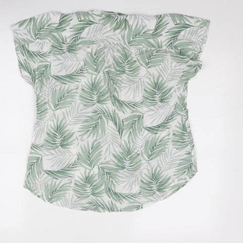Fat Face Womens Green Geometric Viscose Basic Button-Up Size 8 Round Neck - Leaf Print