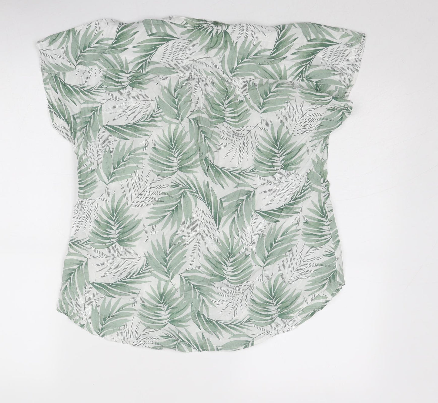 Fat Face Womens Green Geometric Viscose Basic Button-Up Size 8 Round Neck - Leaf Print